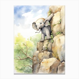 Elephant Painting Rock Climbing Watercolour 1 Canvas Print