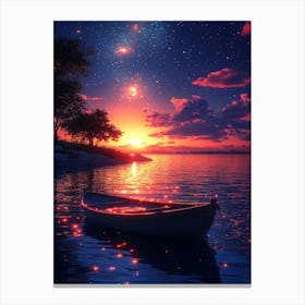 Sunset Boat In The Water Canvas Print