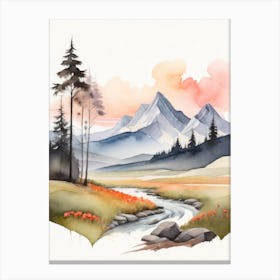 Tranquil Mountains In Minimalist Watercolor Vertical Composition 53 Canvas Print