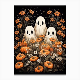 Cute Bedsheet Ghost, Botanical Halloween Watercolour 17 Canvas Print