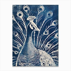 Peacock Feathers Out Linocut Inspired 2 Canvas Print