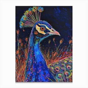 Peacock At Night Portrait 2 Canvas Print