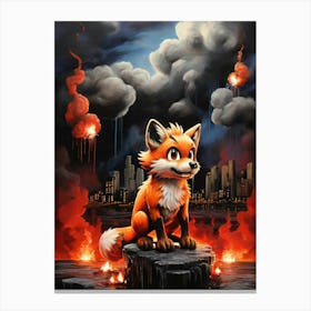 Fox In Flames painting Canvas Print