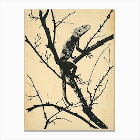 Iguana In The Trees Block Print 6 Canvas Print