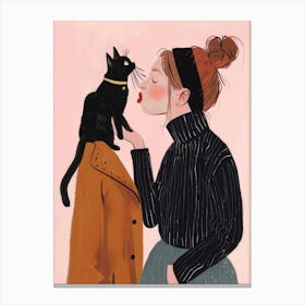 Cat Kissing Girl Canvas Print