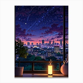 Anime City Night Sky Canvas Print