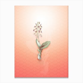 Brown Widelip Orchid Vintage Botanical in Peach Fuzz Seigaiha Wave Pattern n.0080 Canvas Print