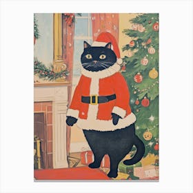 Santa Cat In Christmas Living Room Canvas Print