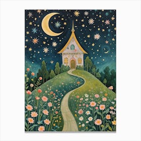 Whimsical House Under A Starry Sky Canvas Print