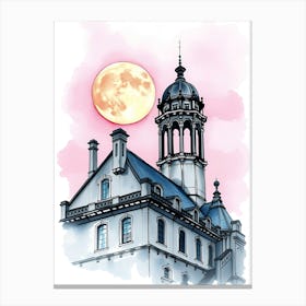 Full Moon Over A Building Canvas Print