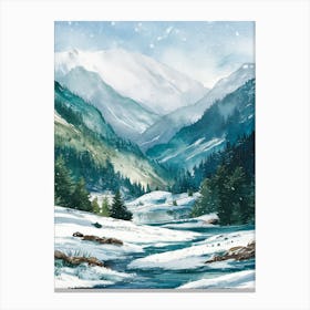 Winter Landscape Watercolor Painting Canvas Print