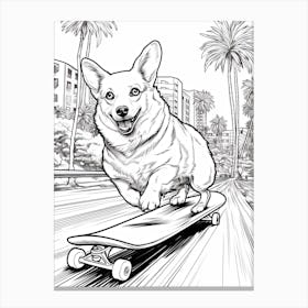 Pembroke Welsh Corgi Dog Skateboarding Line Art 4 Canvas Print