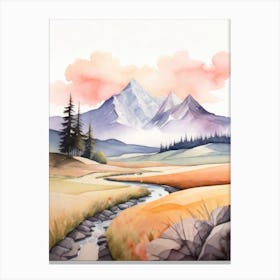 Tranquil Mountains In Minimalist Watercolor Vertical Composition 13 Canvas Print