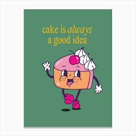 Cake Lover Print, Bold Green Retro Cartoon Canvas Print