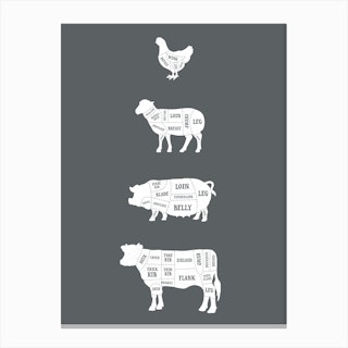Butcher Meat Cuts Solid Canvas Print