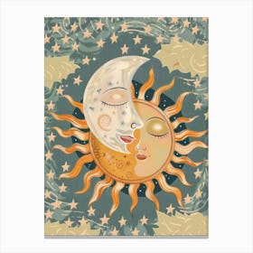 Sun Moon And Stars Celestial Zodiac Funky Bold Boho Canvas Print