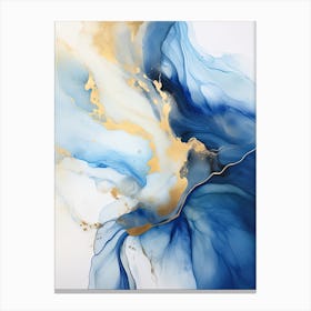 Blue, White, Gold Flow Asbtract Painting 1 Canvas Print
