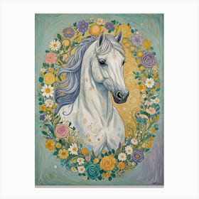 White Horse With Flowers Canvas Print