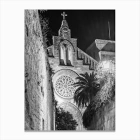 Black And White Photo Of A Church Canvas Print