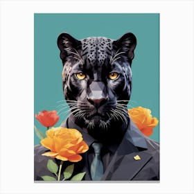 Floral Black Panther Portrait In A Suit (32) Canvas Print