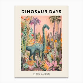 Dinosaur In The Garden Poster 1 Canvas Print