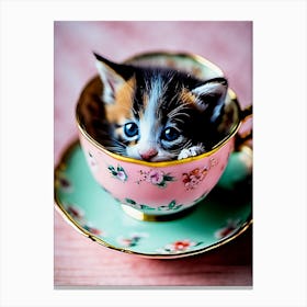 Cute Kitten In A Teacup Canvas Print
