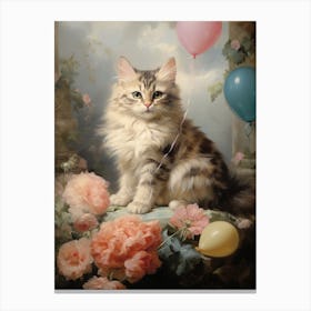 Cat With Balloons Rococo Style Canvas Print