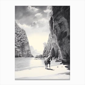 A Horse Oil Painting In Maya Bay, Thailand, Portrait 3 Canvas Print