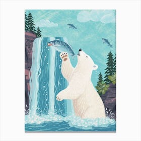 Polar Bear Catching Fish In A Waterfall Storybook Illustration 1 Canvas Print