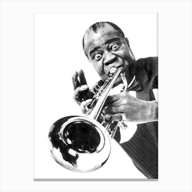 Louis Armstrong American Jazz Trumpeter in Black White Line Art Toile