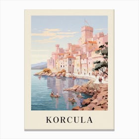 Korcula Croatia 2 Vintage Pink Travel Illustration Poster Canvas Print