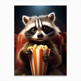 Cartoon Guadeloupe Raccoon Eating Popcorn At The Cinema 1 Canvas Print