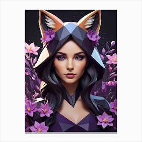 Low Poly Floral Fox Girl, Purple (29) Canvas Print