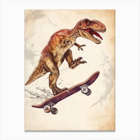 Vintage Protarchaeopteryx Dinosaur On A Skateboard  3 Canvas Print