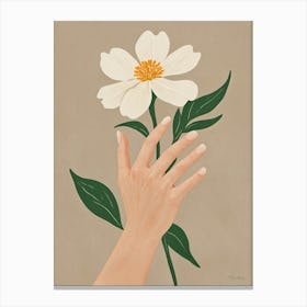 Hand And White Flower Canvas Print