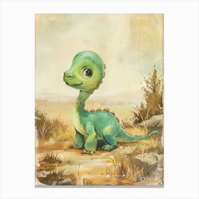 Cute Dinosaur In The Wild Storybook Style Painting 2 Canvas Print