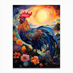 Rooster in Flowers 2 Canvas Print