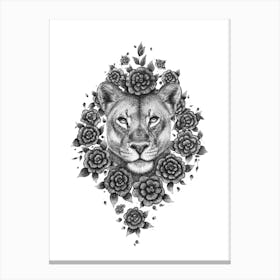 Lioness In Flowers Canvas Print