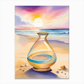Glass Bottle On The Beach Canvas Print