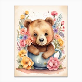 Cute Baby Bear In Mug Canvas Print