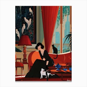 Lady And Her Cat Canvas Print