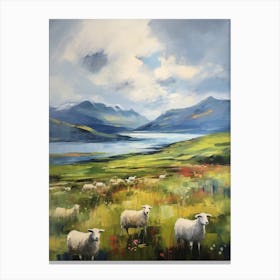 Flock Of Sheep In The Highlands Impressionism Style Canvas Print