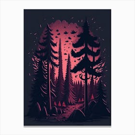 A Fantasy Forest At Night In Red Theme 2 Canvas Print