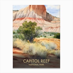 Capitol Reef National Park Watercolour Vintage Travel Poster 3 Canvas Print