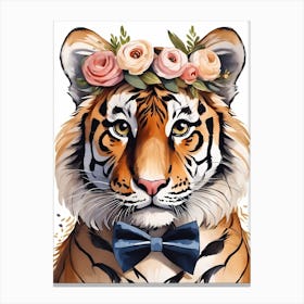 Baby Tiger Flower Crown Bowties Woodland Animal Nursery Decor (21) Canvas Print