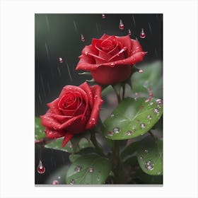 Red Roses At Rainy With Water Droplets Vertical Composition 91 Canvas Print