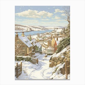 Vintage Winter Illustration Cornwall United Kingdom Canvas Print