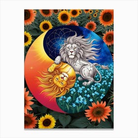 Lion And Sunflowers 1 Canvas Print