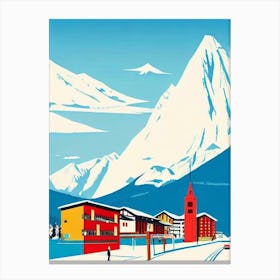 La Plagne 3, France Midcentury Vintage Skiing Poster Canvas Print