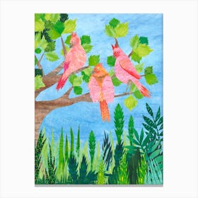 Three Cardinals In A Tree Canvas Print
